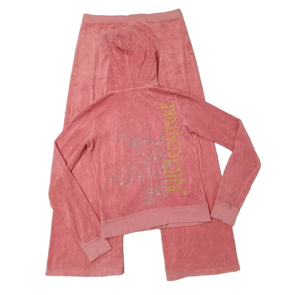 Vintage Pink Juicy Couture Matching Tracksuit Set Medium Jacket Pants Bling Logo
